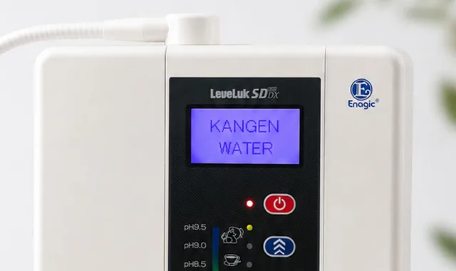 Il display LCD dell'SD501DX che mostra "Kangen Water"